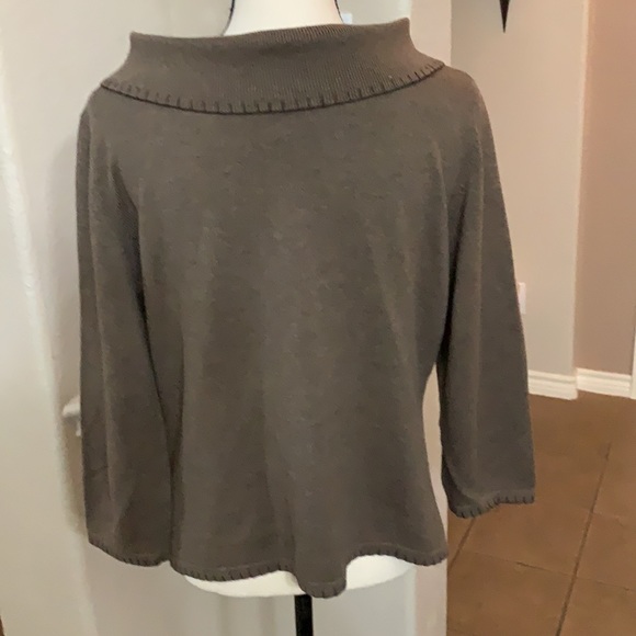 Rafaella brown scoop neckline long sleeve pullover woven knit sweater - Picture 3 of 16